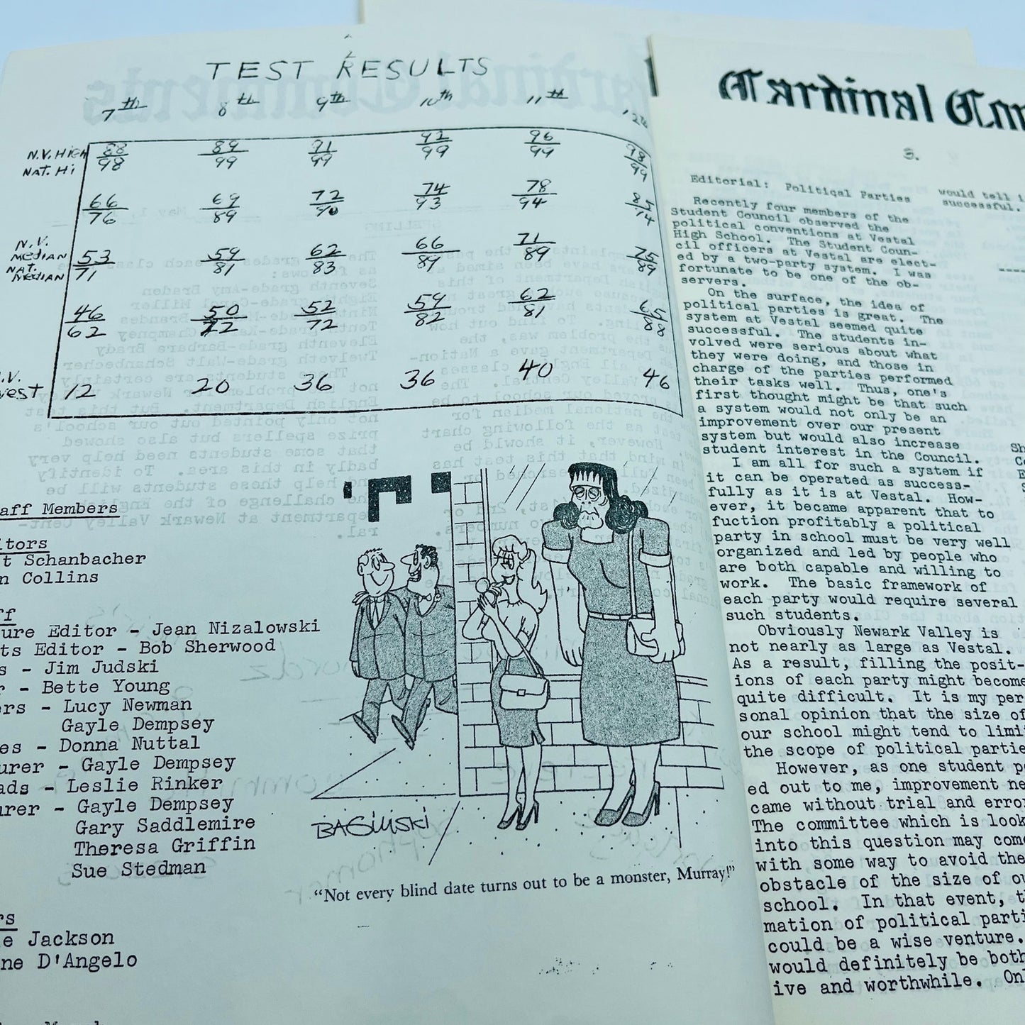 1968-69 Cardinal Comments Newsletter Newark Valley NY High School Lot of 3 L4-3