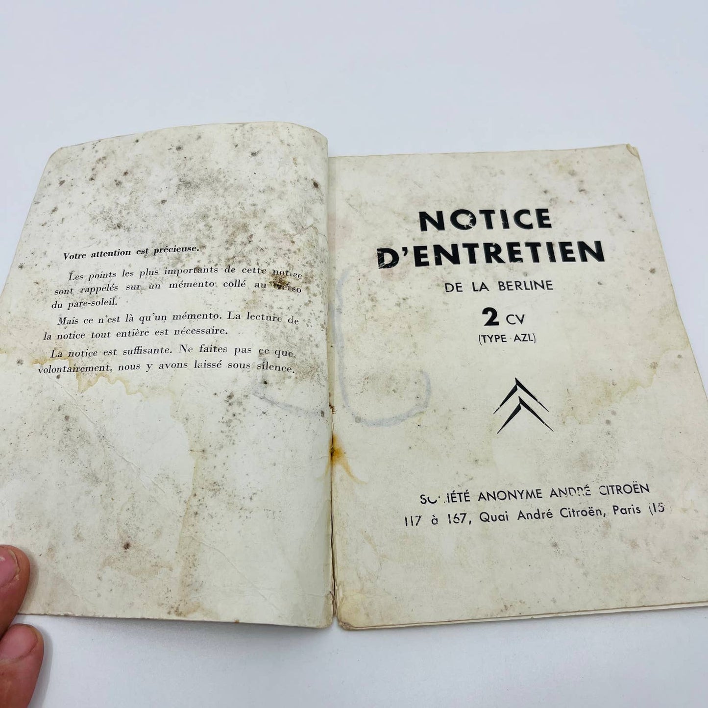 1958 Citroën 2CV Type AZL LA BERLINE Owner's manual 1958 French BA1