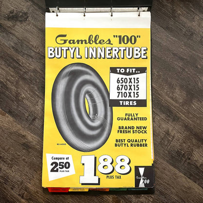 1960 Butyl Innertube Gambles 100 Retail Store Display Advertising Poster 13.5x20