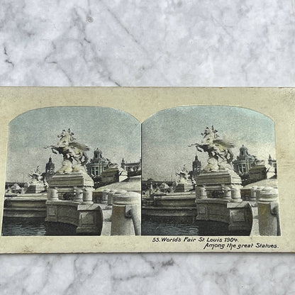 Antique Stereoview Card World's Fair St. Louis 1904 Among the Great Statues TJ3