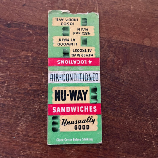 Nu-Way Sandwiches Drive-In Advertising Matchbook Cover SB3-M4