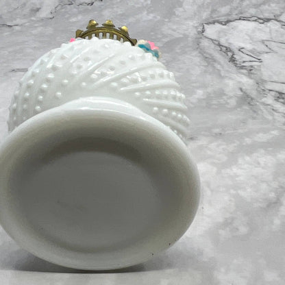 Vintage Enesco Minature Oil Lamp Hobnail Milk Glass & Bone China 8" TI7
