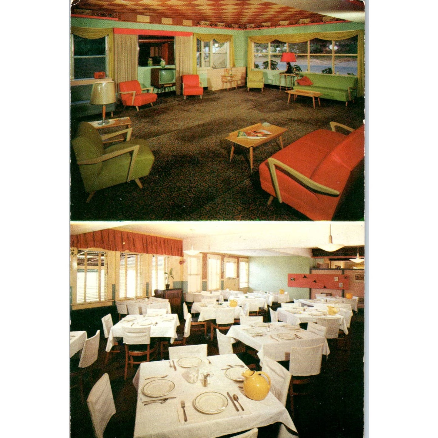 Vintage Postcard Dining Room at Island View Inn Greentown PA TD8-P2