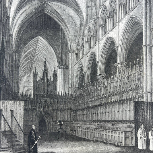 1836 Original Art Engraving Lincoln Cathedral View of The Choir Looking West AC4
