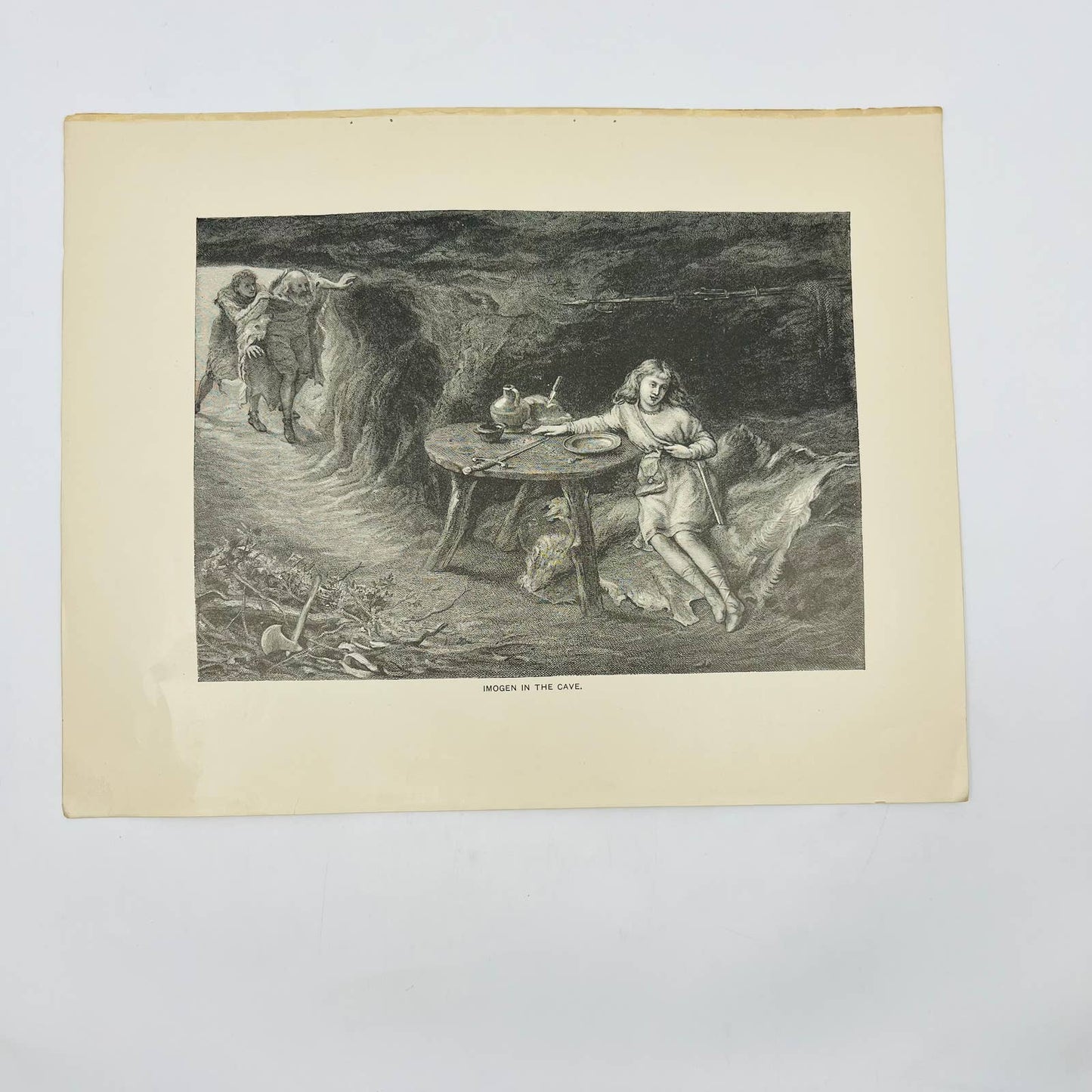 1880s Victorian Art Print Engraving Shakespeare Cymbeline IMOGEN IN THE CAVE