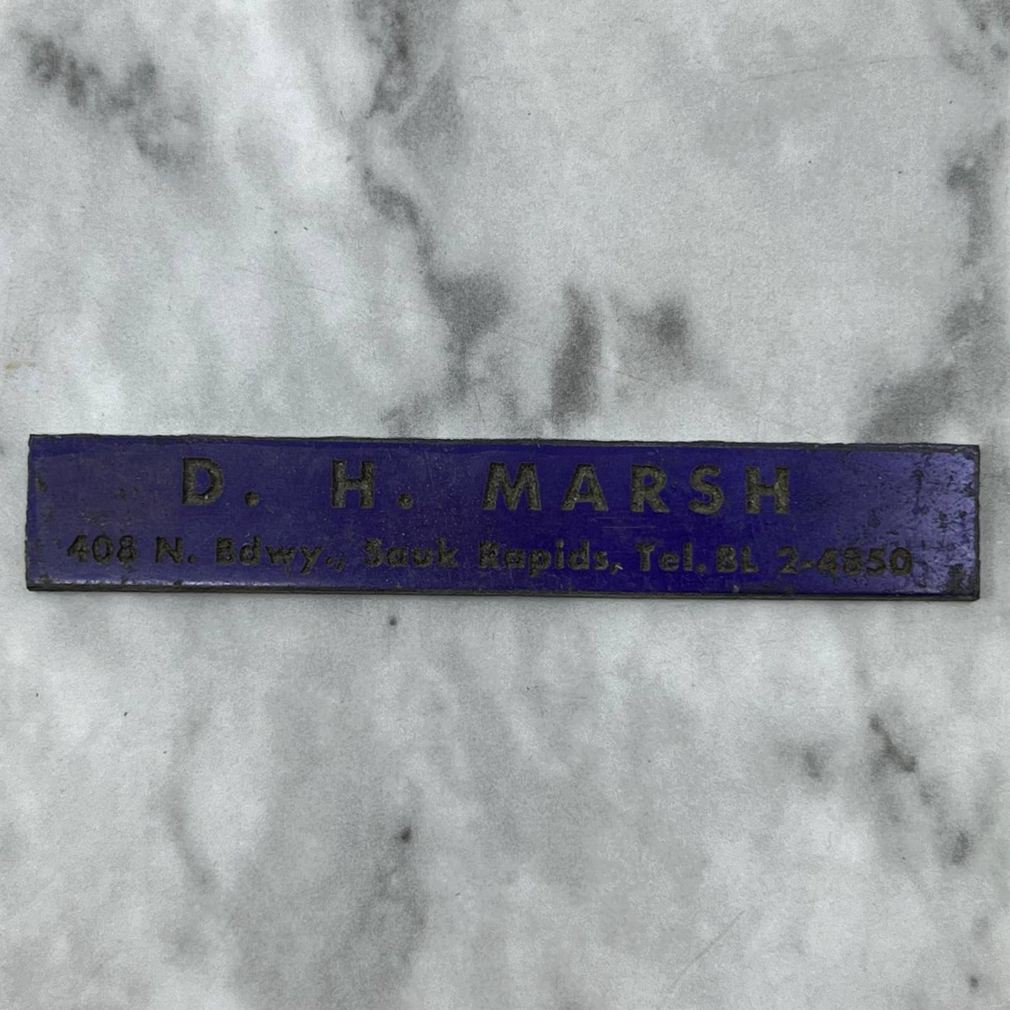 Vintage Letterpress Printers Block Plate D.H. Marsh Sauk Rapids MN TJ510