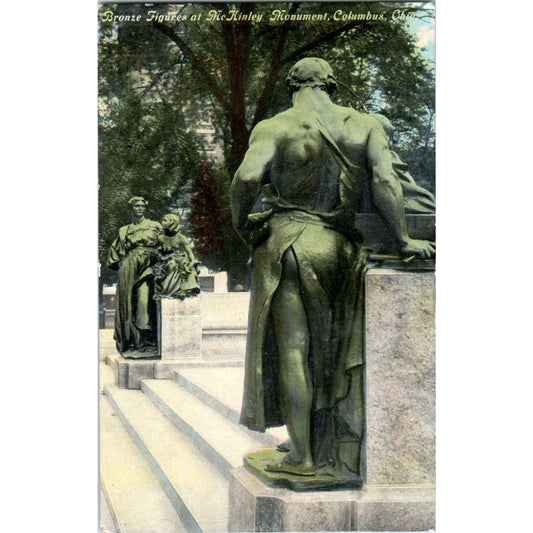 Vintage Postcard Bronze Figures at McKinley Monument Columbus OH TD8-O2