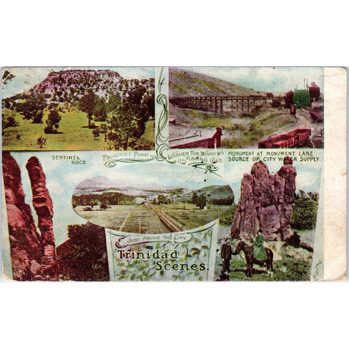 1908 Trinidad Scenes Sentinel Rock Monument Lake Original Postcard TK1-28