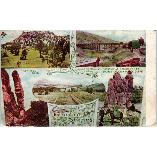 1908 Trinidad Scenes Sentinel Rock Monument Lake Original Postcard TK1-28