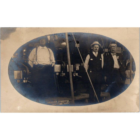 Antique RPPC Postcard Farmers Dairymen Working with Tubular Cream Separator SE5
