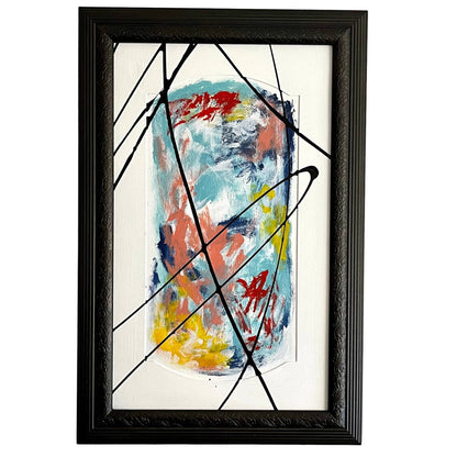 Original Large Framed Abstract Art Painting 15x23" Blue 22 With COA