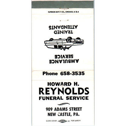 Howard H. Reynolds Funeral Service New Castle Advertising Matchbook Cover SA1-M6