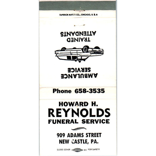 Howard H. Reynolds Funeral Service New Castle Advertising Matchbook Cover MM9-7