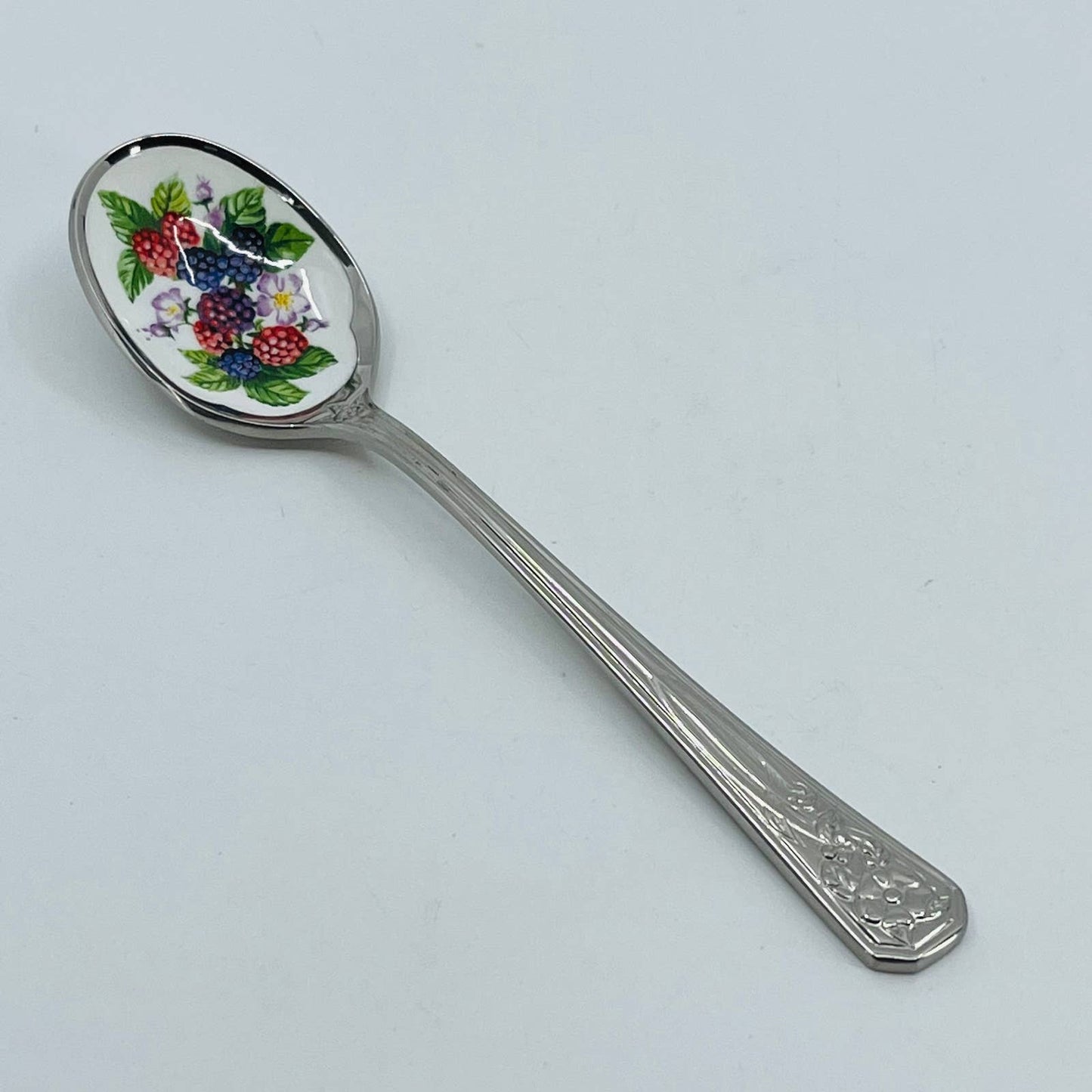 Vintage Avon Stainless Steel Enamel Berry Print Spoon Japan 5” SA4