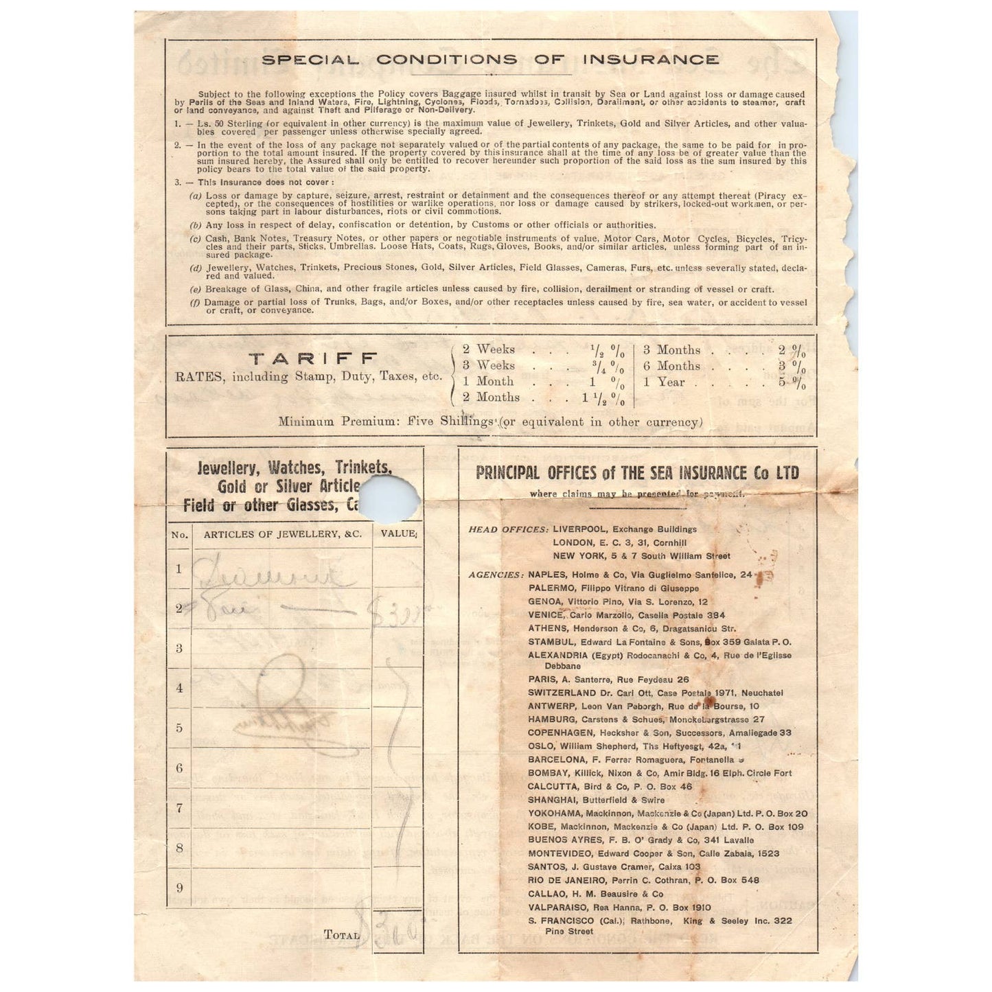 1930 The Sea Insurance Company Letterhead Document for R.P. Pollard AD8