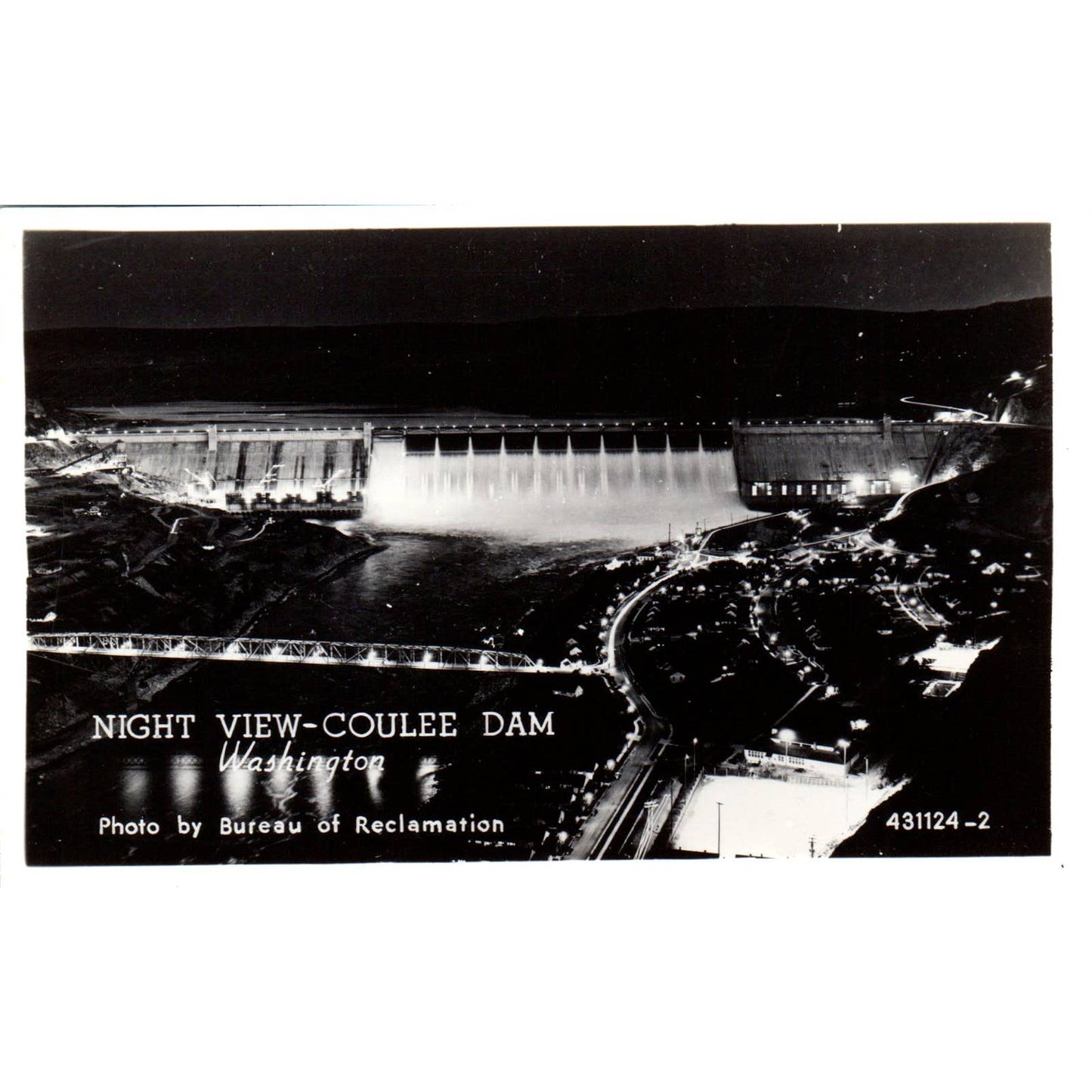 Vintage Postcard Night At Grand Coulee Dam Washington TD9-W2-3