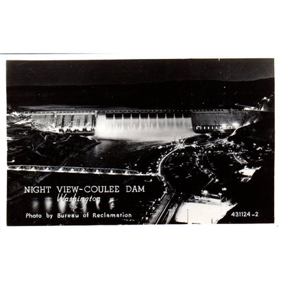Vintage Postcard Night At Grand Coulee Dam Washington TD9-W2-3