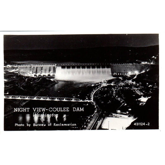 Vintage Postcard Night At Grand Coulee Dam Washington TD9-W2-3