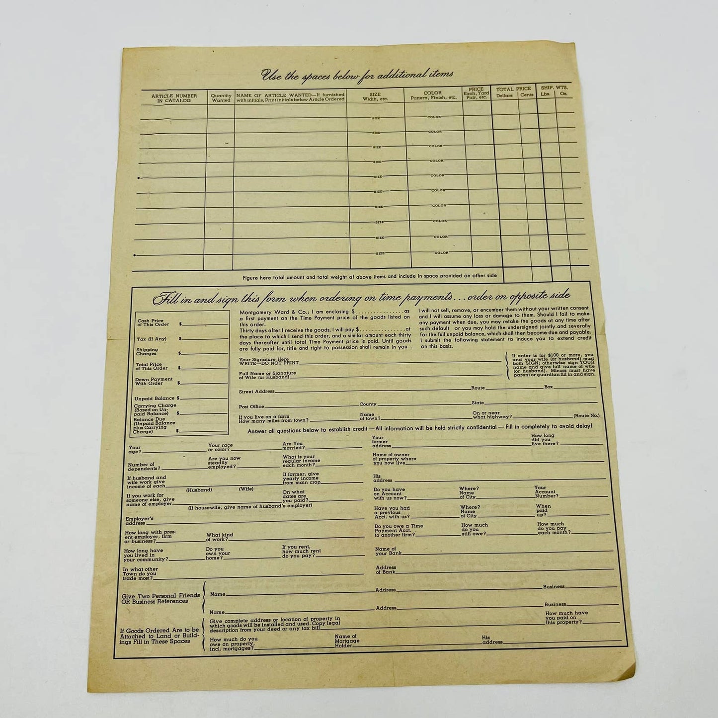 1940s WWII Era Montgomery Wards Order Blank Form - War Ration Stamp Option D3