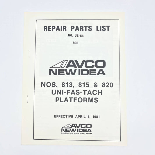 Original 1981 New Idea Repair Parts List 813 815 820 UNI-FAS-TACH Platforms TB9