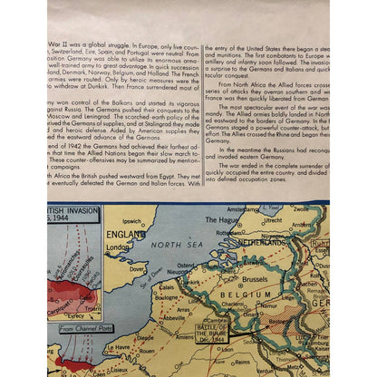 LARGE 1956 Denoyer-Geppert Co Wall Map European Area in World War II 1939 - 1945