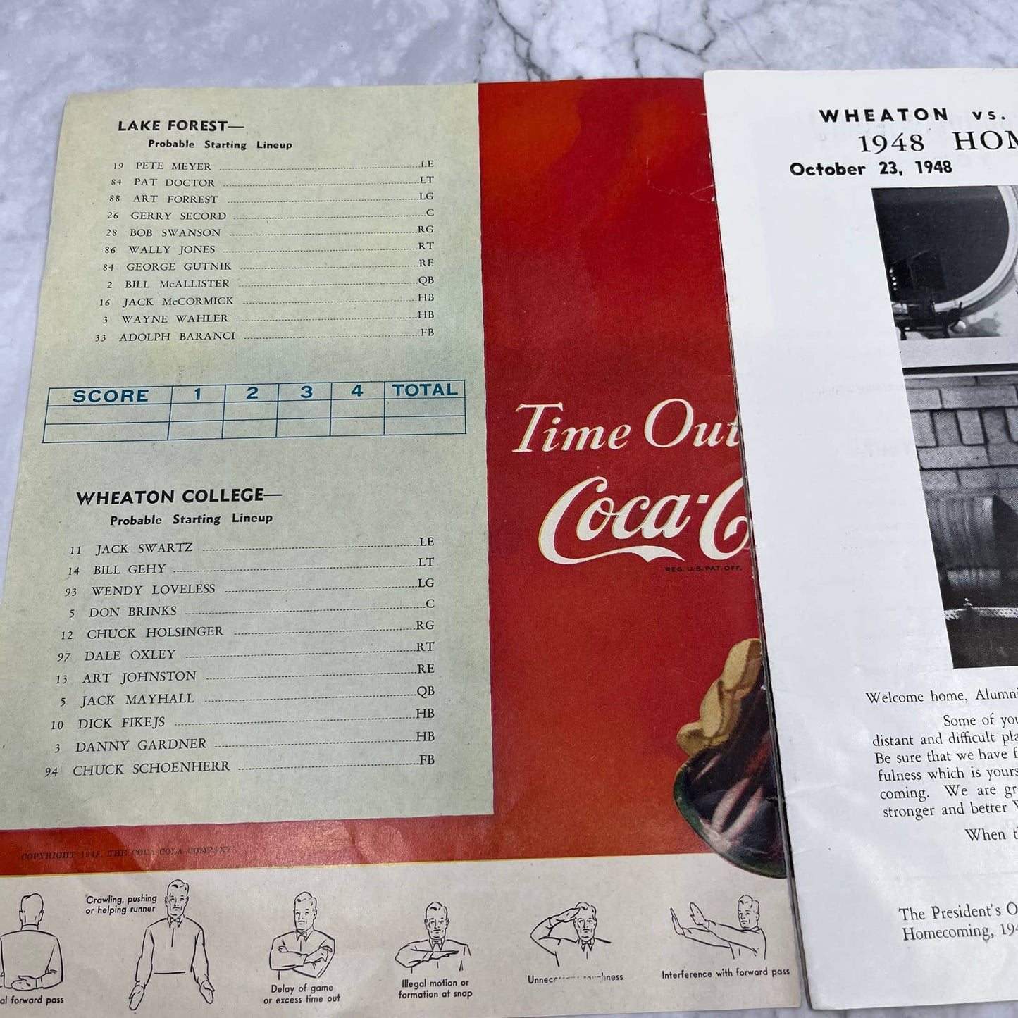 1948 Homecoming Football Game Program Wheaton vs. Lake Forest College IL TJ3