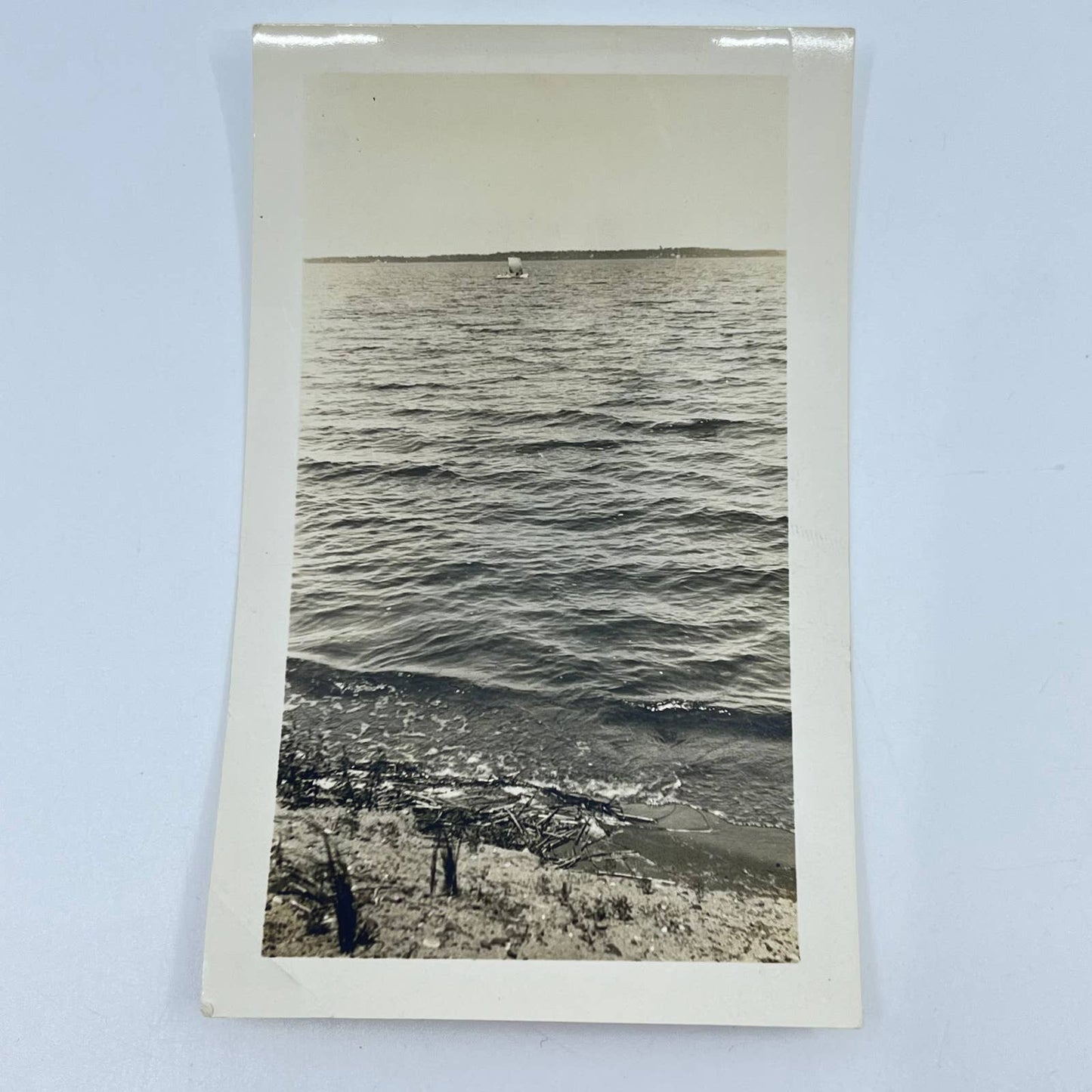 1940s Photograph or Boat Sailing on Lake Bemidji Minnesota ~3x4” SC8