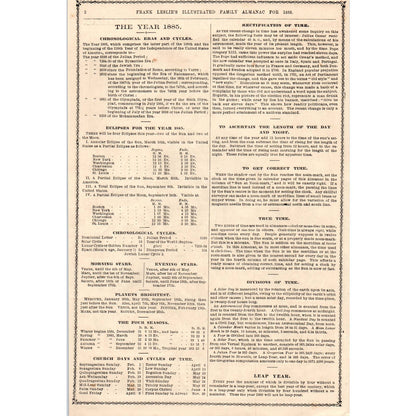 1885 Engraving Frank Leslie's Illustrated Family Almanac Cover Page 7.75x11" AD4
