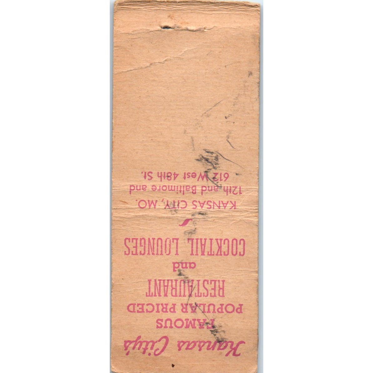 Plaza Royale Town Royale Kansas City MO Advertising Matchbook Cover SA9-M2