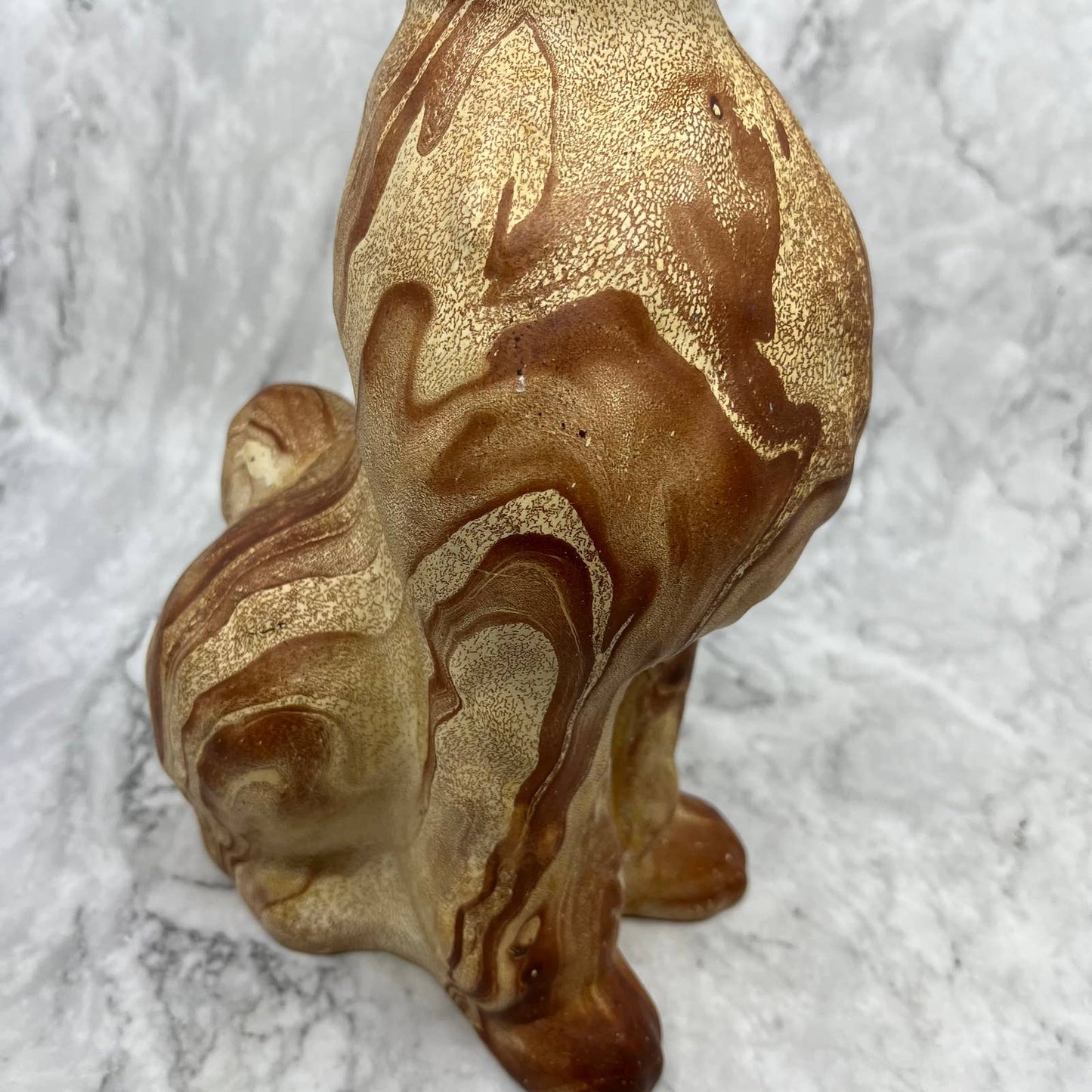 Vintage Pottery Poodle Dog Sculpture 14” Brown Swirl Orange Eyes TJ2-1