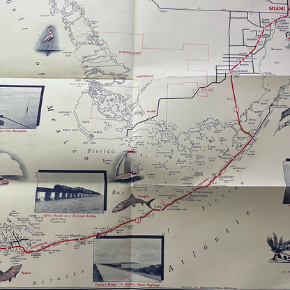 1950s Overseas Highway Miami To Key West Fold Out Map & Travel Brochure SE3-4