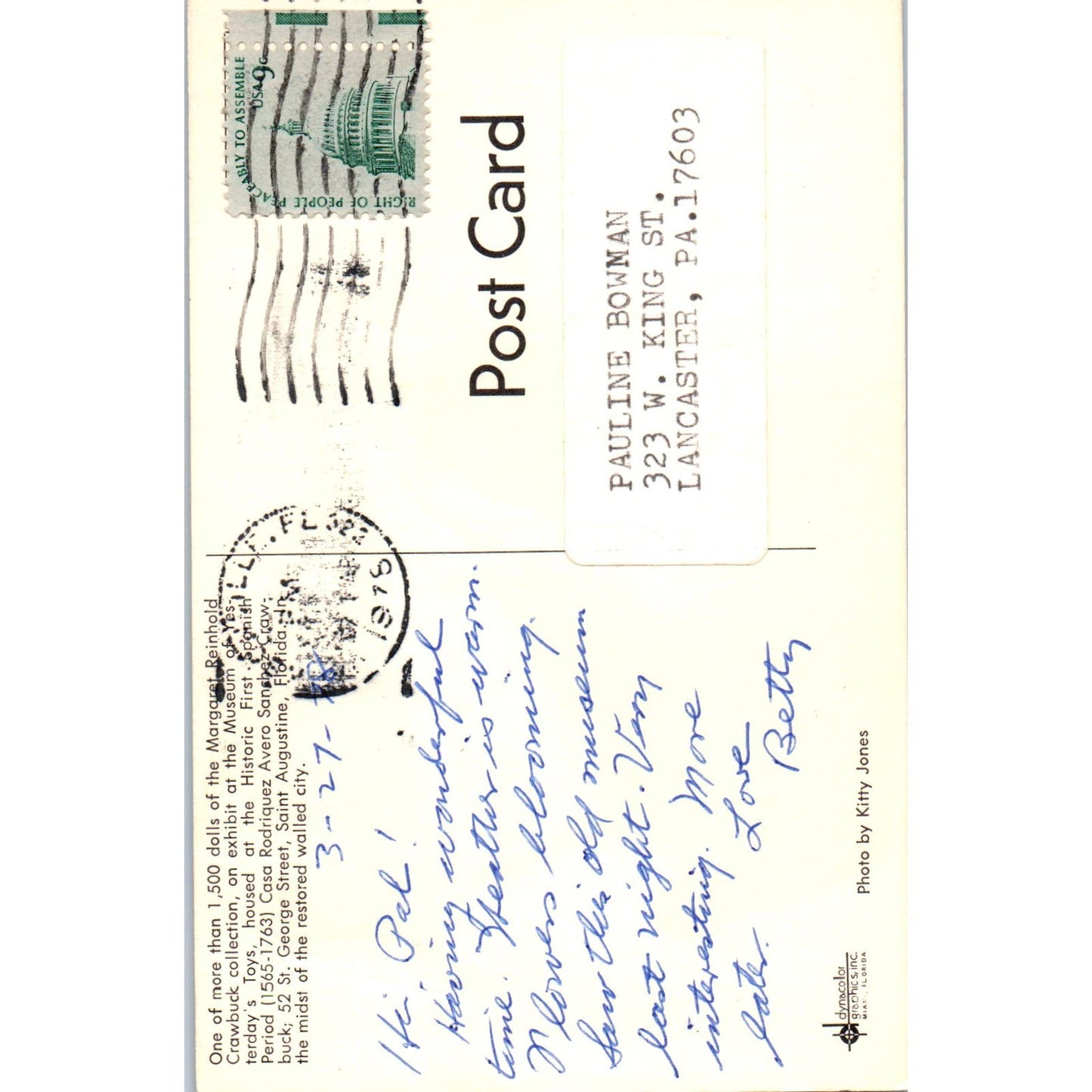 Doll from Margaret Reinhold Crabuck Collection Exhibit Original Postcard PB8