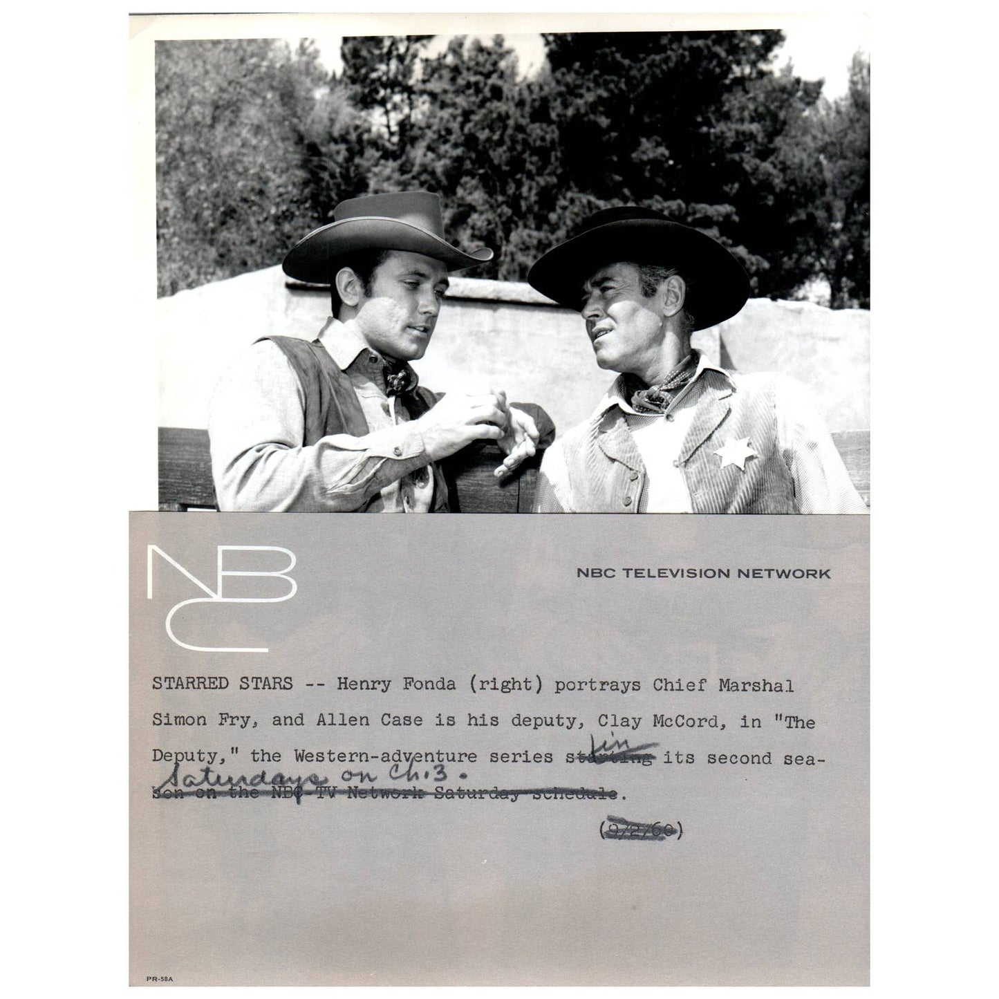 c1960 NBC Press Photo Henry Fonda Allen Case "The Deputy" AE1