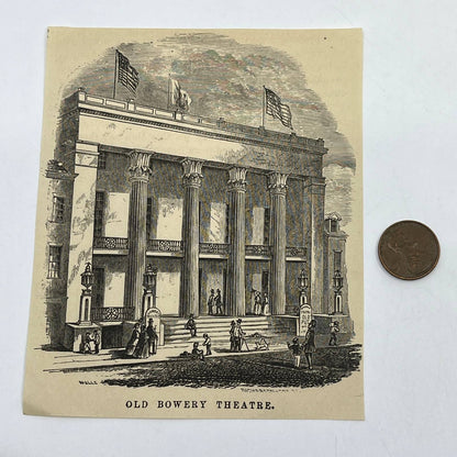 1880s Original Art Print Engraving Old Bowery Theatre New York ~4x5 AC9