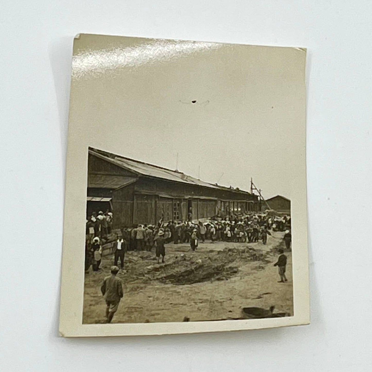 1940s WWII Photo Large Group Japanese Gathered Outside Camp Japan 2” SC5