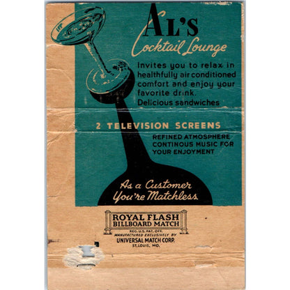 Al's Cocktail Lounge Philadelphia PA Advertising Matchbook Cover SA6-M5