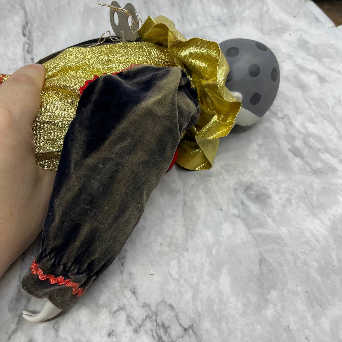 Madame Verte Large Musical Clown Pierrot Harlequin Doll Porcelain Sankyo 18”