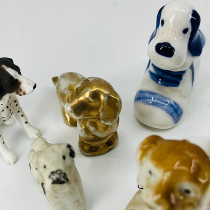 Vintage Lot of 6 Mini Dog Figurines Porcelain Ceramic Resin 1” SA5