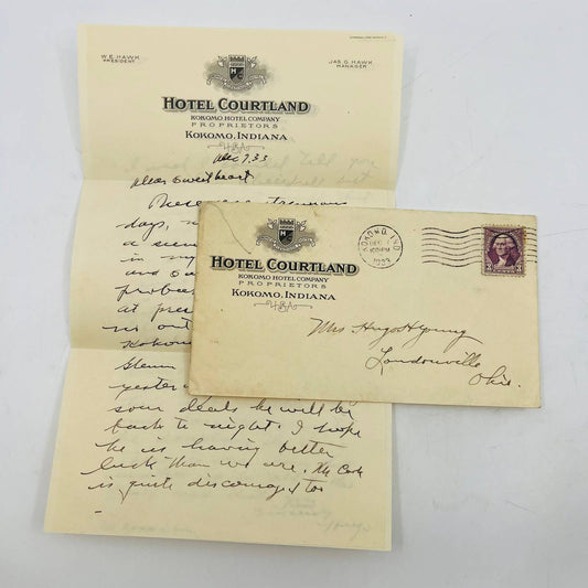 1833 Envelope & Handwritten Letter Hotel Courtland Kokomo Indiana Letterhead EA4