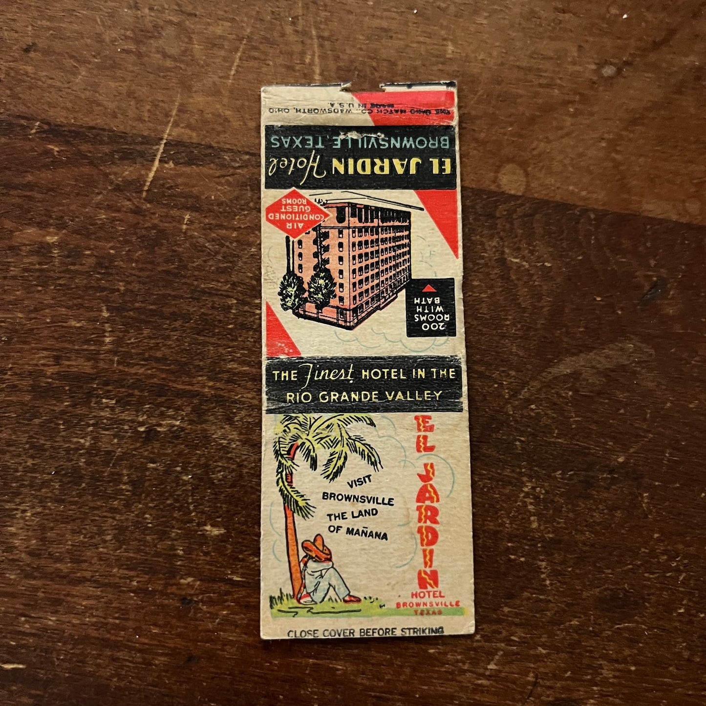 El Jardin Hotel Brownsville TX Advertising Matchbook Cover SB3-M3