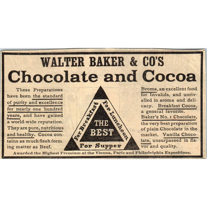 1878 Peterson's Magazine Ad - Walter Baker & Co's Chocolate and Cocoa SF2