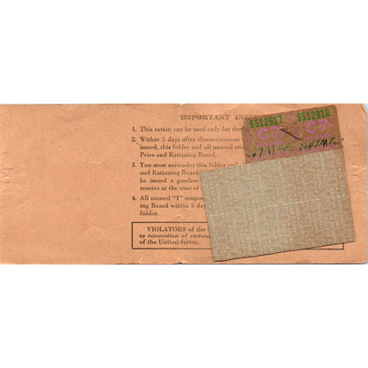1945 WWII Mileage Ration Card With Stamps Wernersville PA SE5
