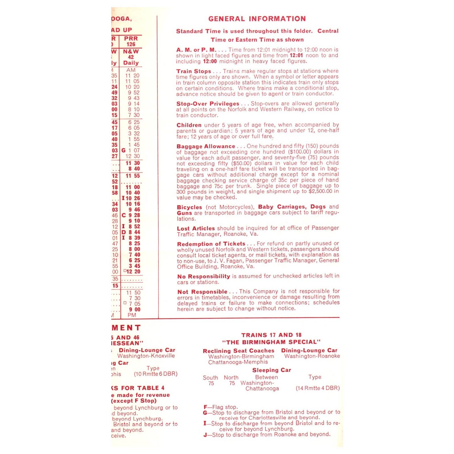 1963 Norfolk and Western Railway Powhatan Arrow & Pocahontas Timetable SE4