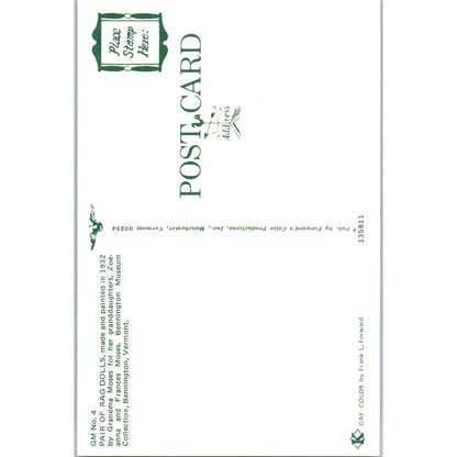 Pair of Rag Dolls Painted by Grandma Moses Bennington VT Original Postcard PB5