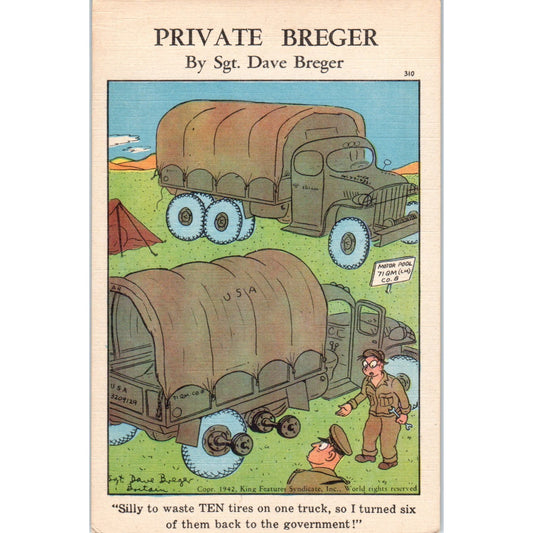 1943 WWII Private Berger #310 Humor Cartoon Sgt. Dave Berger Postcard P2-11