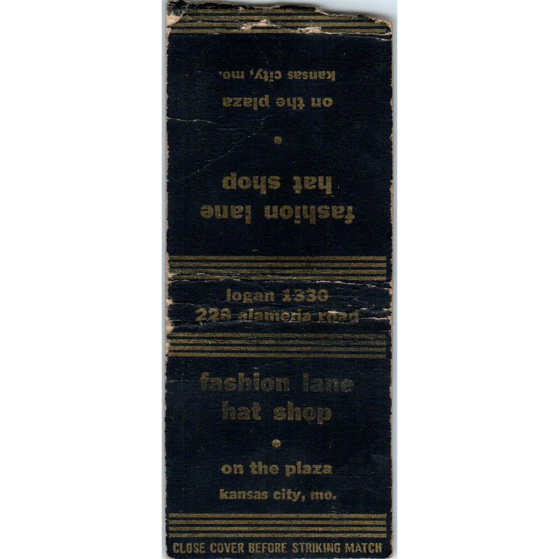 Fashion Lane Hat Shop Kansas City MO Advertising Matchbook Cover MM9-4