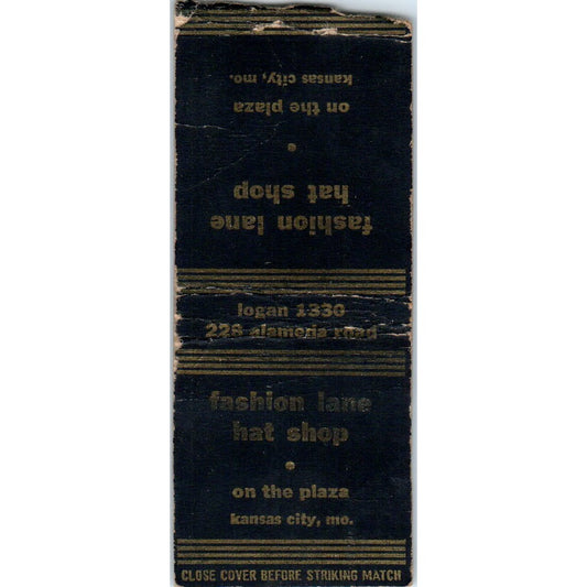 Fashion Lane Hat Shop Kansas City MO Advertising Matchbook Cover MM9-4