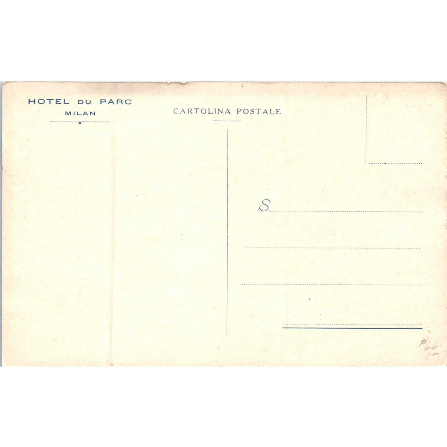 Hotel Du Parc Milan Original Postcard P2-4