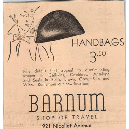 1935 Minneapolis Journal Newspaper Ad Barnum Shop of Travel Nicollet Ave FL5-5