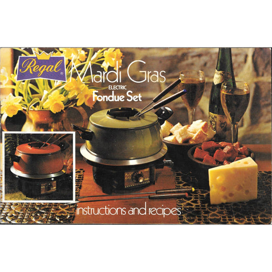 Vintage Regal Mardi Gras Electric Fondue Cooker Recipe Instruction Booklet TJ7